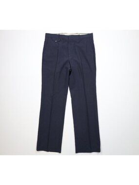 Vintage 70s Wool Knit Flared Wide Leg Chino Pants Mens W34 L32 Navy Blue USA